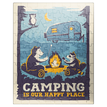 puzzleplate Camping Is Our Happy Place! (Cartoon Critters), Vintage Poster 100 Jigsaw Puzzle