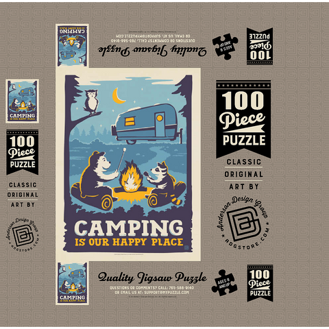 Camping Is Our Happy Place! (Cartoon Critters), Vintage Poster 100 Jigsaw Puzzle box 3D Modell