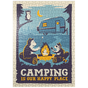 puzzleplate Camping Is Our Happy Place! (Cartoon Critters), Vintage Poster 500 Jigsaw Puzzle