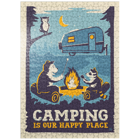puzzleplate Camping Is Our Happy Place! (Cartoon Critters), Vintage Poster 500 Jigsaw Puzzle