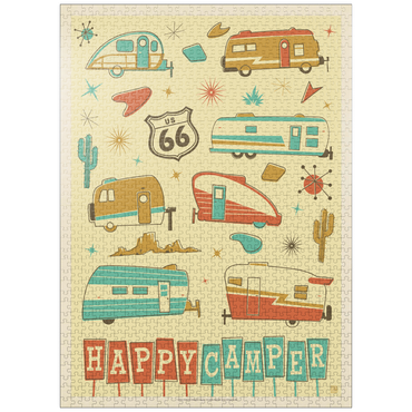 puzzleplate Happy Camper (Trailer Pattern Print), Vintage Poster 1000 Jigsaw Puzzle