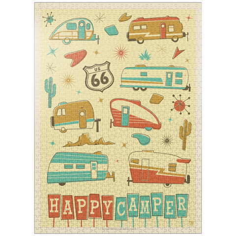 puzzleplate Happy Camper (Trailer Pattern Print), Vintage Poster 1000 Jigsaw Puzzle