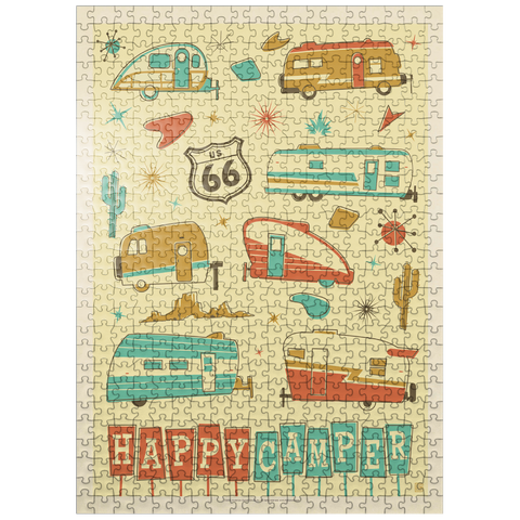 puzzleplate Happy Camper (Trailer Pattern Print), Vintage Poster 500 Jigsaw Puzzle