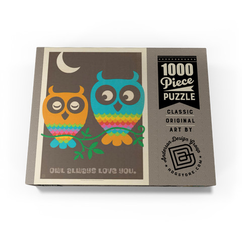 Mod Rainbow Owls, Vintage Poster 1000 Jigsaw Puzzle box view3