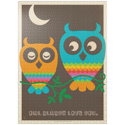 puzzleplate Mod Rainbow Owls, Vintage Poster 1000 Jigsaw Puzzle