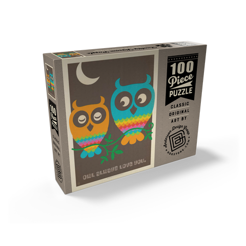 Mod Rainbow Owls, Vintage Poster 100 Jigsaw Puzzle box view2