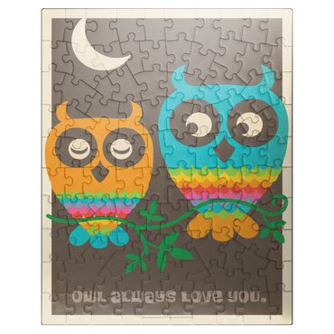 puzzleplate Mod Rainbow Owls, Vintage Poster 100 Jigsaw Puzzle
