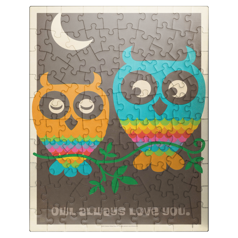 puzzleplate Mod Rainbow Owls, Vintage Poster 100 Jigsaw Puzzle