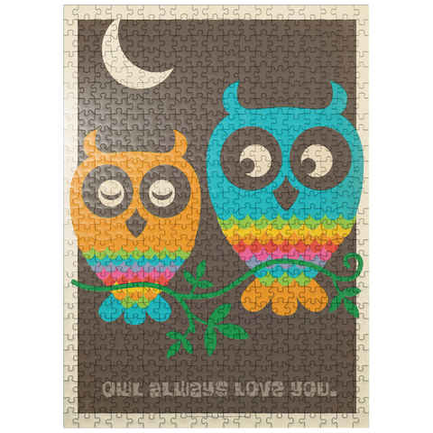 puzzleplate Mod Rainbow Owls, Vintage Poster 500 Jigsaw Puzzle