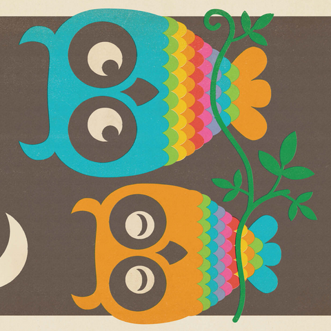 Mod Rainbow Owls, Vintage Poster 500 Jigsaw Puzzle 3D Modell