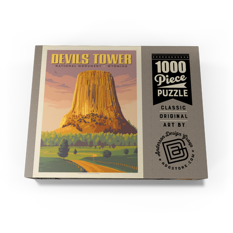 Devils Tower, WY: Dusk, Vintage Poster 1000 Jigsaw Puzzle box view3