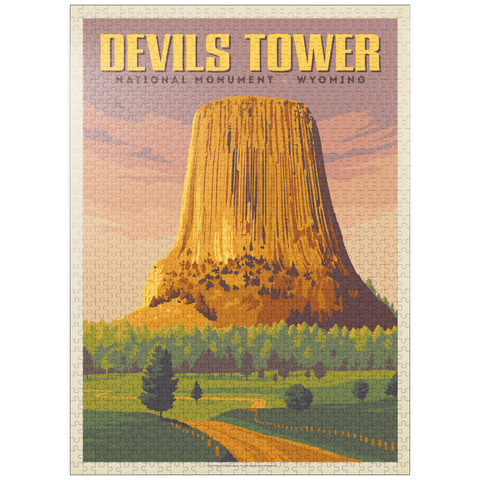 puzzleplate Devils Tower, WY: Dusk, Vintage Poster 1000 Jigsaw Puzzle