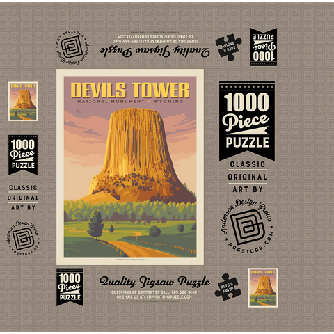 Devils Tower, WY: Dusk, Vintage Poster 1000 Jigsaw Puzzle box 3D Modell