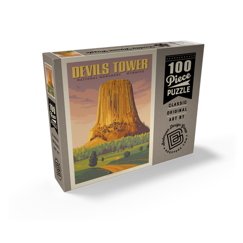 Devils Tower, WY: Dusk, Vintage Poster 100 Jigsaw Puzzle box view2
