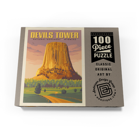 Devils Tower, WY: Dusk, Vintage Poster 100 Jigsaw Puzzle box view3