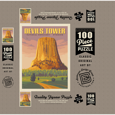 Devils Tower, WY: Dusk, Vintage Poster 100 Jigsaw Puzzle box 3D Modell