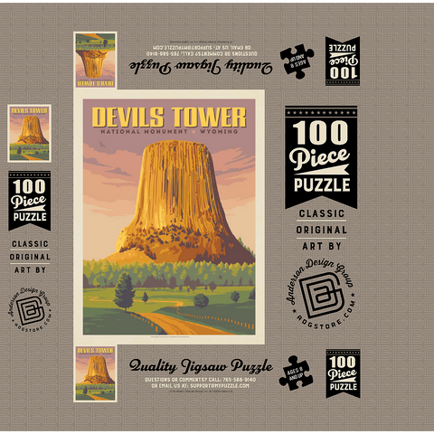 Devils Tower, WY: Dusk, Vintage Poster 100 Jigsaw Puzzle box 3D Modell