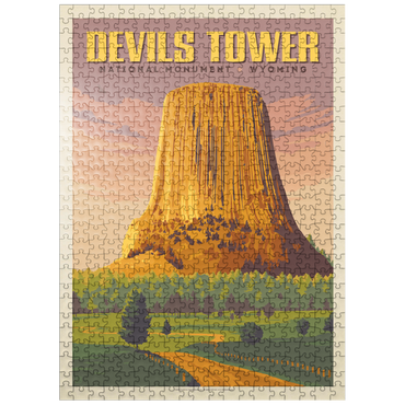 puzzleplate Devils Tower, WY: Dusk, Vintage Poster 500 Jigsaw Puzzle