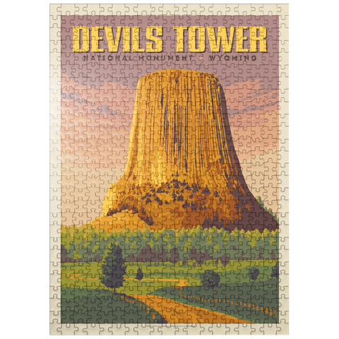 puzzleplate Devils Tower, WY: Dusk, Vintage Poster 500 Jigsaw Puzzle