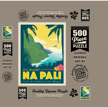 Hawaii: Na Pali State Wilderness Park, Vintage Poster 500 Jigsaw Puzzle box 3D Modell