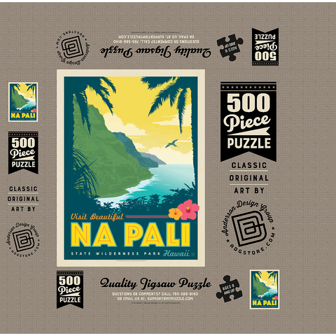 Hawaii: Na Pali State Wilderness Park, Vintage Poster 500 Jigsaw Puzzle box 3D Modell