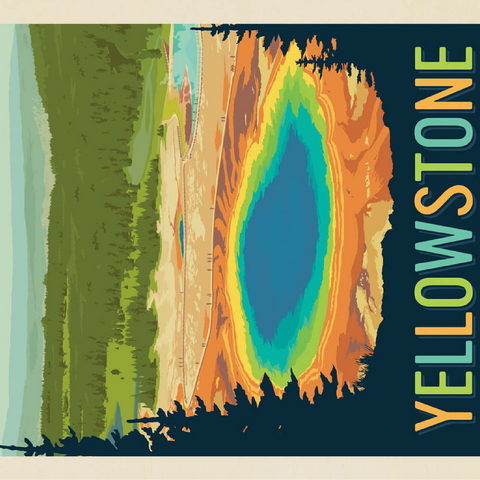 Yellowstone National Park: Grand Prismatic Springs, Vintage Poster 100 Jigsaw Puzzle 3D Modell