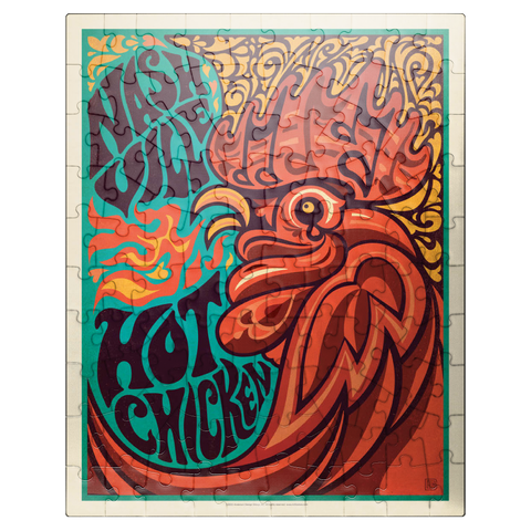 puzzleplate Nashville Hot Chicken (Groovy Blue), Vintage Poster 100 Jigsaw Puzzle