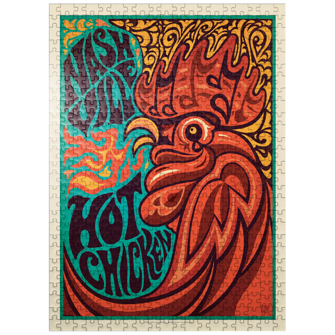 puzzleplate Nashville Hot Chicken (Groovy Blue), Vintage Poster 500 Jigsaw Puzzle