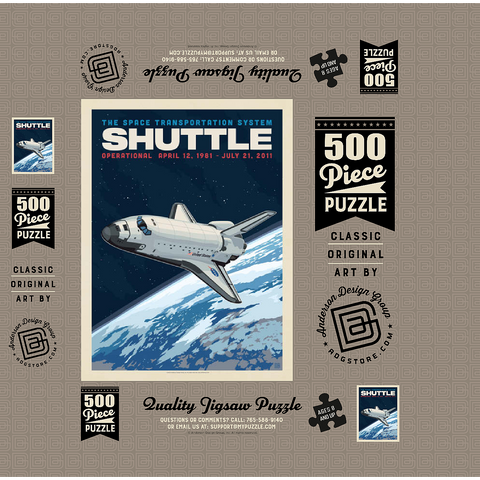 NASA 1981: Space Shuttle, Vintage Poster 500 Jigsaw Puzzle box 3D Modell