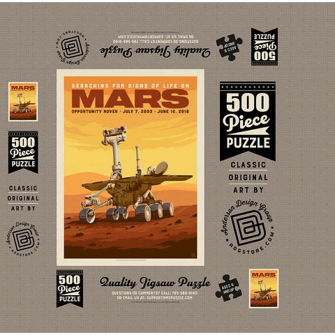 NASA 2003: Mars Opportunity Rover, Vintage Poster 500 Jigsaw Puzzle box 3D Modell