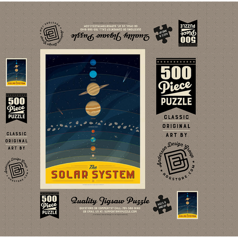 The Solar System, Vintage Poster 500 Jigsaw Puzzle box 3D Modell