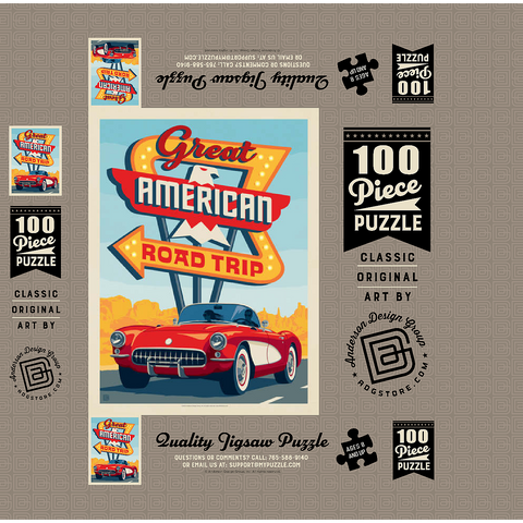 Great American Road Trip, Vintage Poster 100 Jigsaw Puzzle box 3D Modell