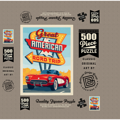 Great American Road Trip, Vintage Poster 500 Jigsaw Puzzle box 3D Modell