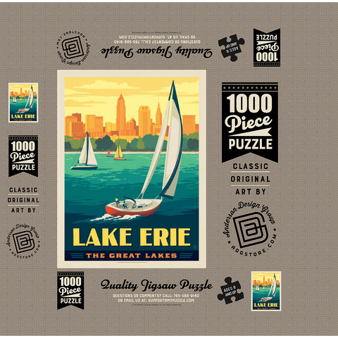 Great Lakes: Lake Erie, Vintage Poster 1000 Jigsaw Puzzle box 3D Modell