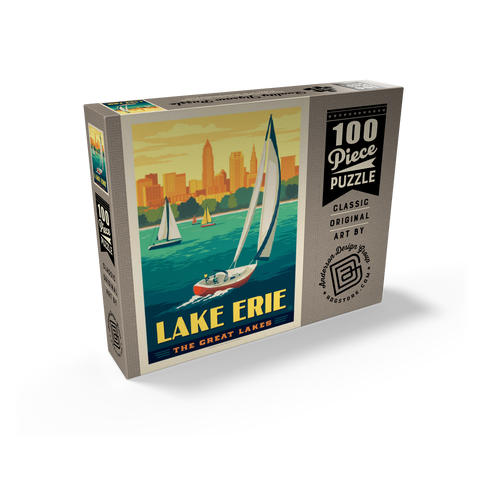 Great Lakes: Lake Erie, Vintage Poster 100 Jigsaw Puzzle box view2