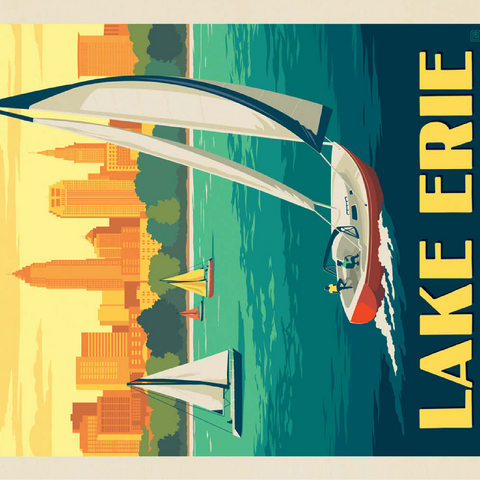 Great Lakes: Lake Erie, Vintage Poster 100 Jigsaw Puzzle 3D Modell