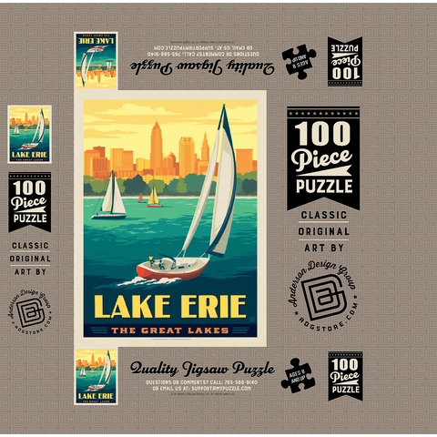 Great Lakes: Lake Erie, Vintage Poster 100 Jigsaw Puzzle box 3D Modell