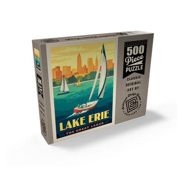 Great Lakes: Lake Erie, Vintage Poster 500 Jigsaw Puzzle box view2