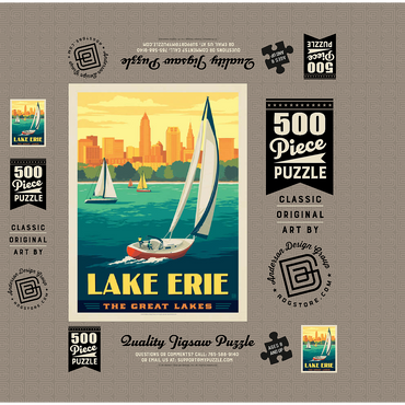 Great Lakes: Lake Erie, Vintage Poster 500 Jigsaw Puzzle box 3D Modell