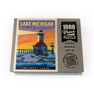 Great Lakes: Lake Michigan, Vintage Poster 1000 Jigsaw Puzzle box view3