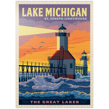 puzzleplate Great Lakes: Lake Michigan, Vintage Poster 1000 Jigsaw Puzzle