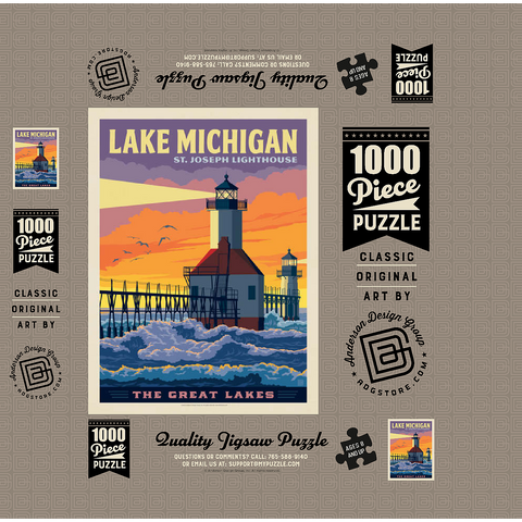 Great Lakes: Lake Michigan, Vintage Poster 1000 Jigsaw Puzzle box 3D Modell