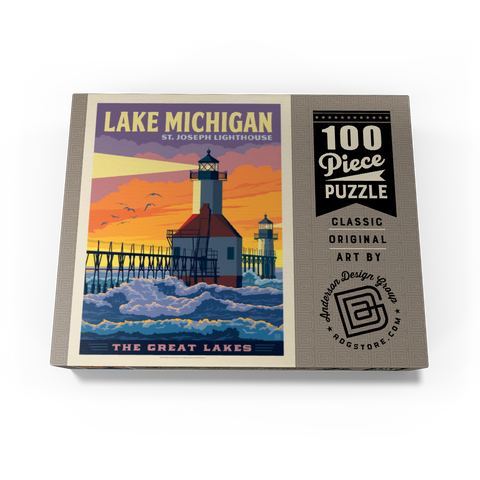 Great Lakes: Lake Michigan, Vintage Poster 100 Jigsaw Puzzle box view3
