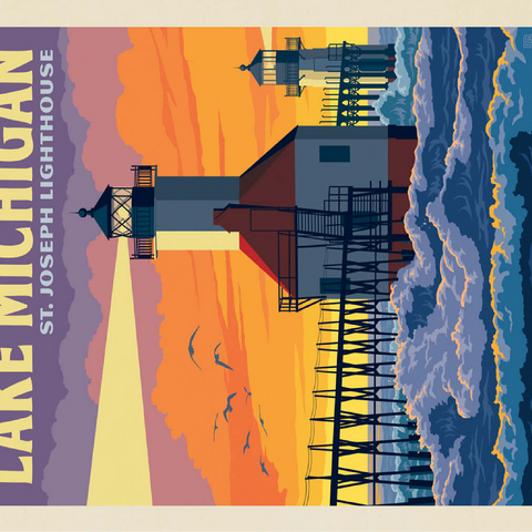 Great Lakes: Lake Michigan, Vintage Poster 100 Jigsaw Puzzle 3D Modell