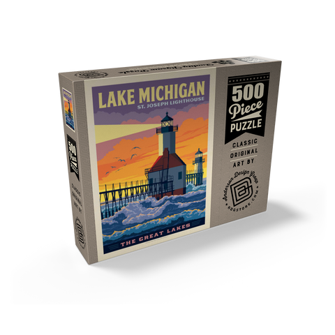 Great Lakes: Lake Michigan, Vintage Poster 500 Jigsaw Puzzle box view2