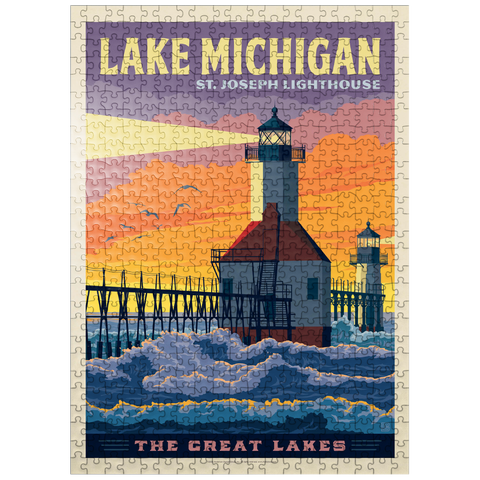 puzzleplate Great Lakes: Lake Michigan, Vintage Poster 500 Jigsaw Puzzle