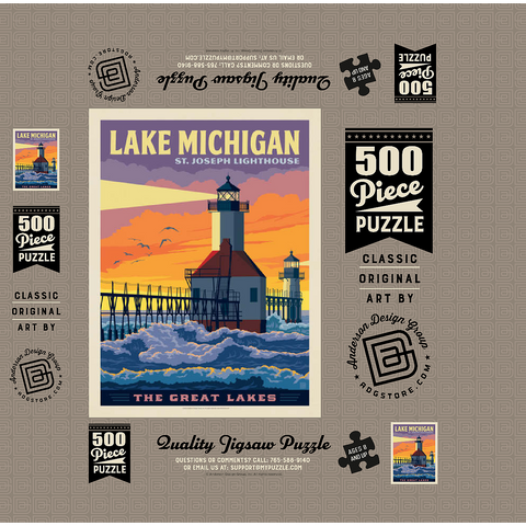 Great Lakes: Lake Michigan, Vintage Poster 500 Jigsaw Puzzle box 3D Modell