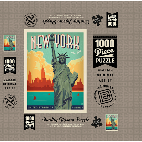 New York City: Lady Liberty, Vintage Poster 1000 Jigsaw Puzzle box 3D Modell