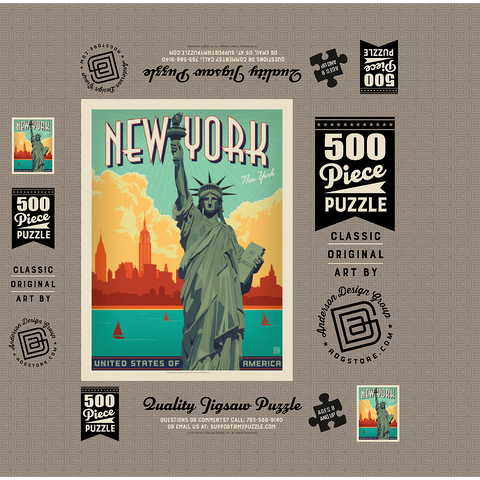 New York City: Lady Liberty, Vintage Poster 500 Jigsaw Puzzle box 3D Modell