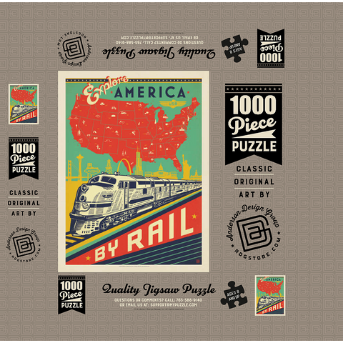 Explore America By Rail, Vintage Poster 1000 Jigsaw Puzzle box 3D Modell